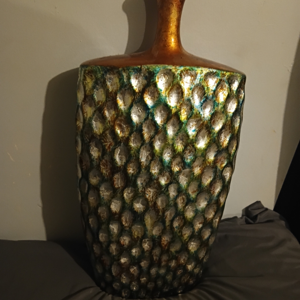 Textured Bronze and Peacock Colored Vase